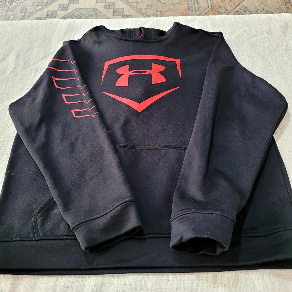 Under Armour Kids Hoodie Black Red Allseasongear Loose Pullover YXL TG EG